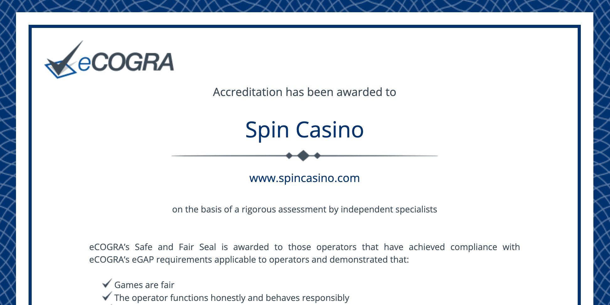 spin casino license
